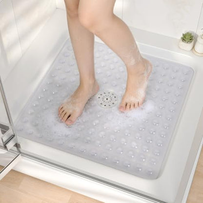HITSLAM 21x21 Inch Square Shower Mat Non Slip, Anti Slip Bathtub Mat with Strong Suction Cups & Drainage Holes, Machine Washable Bathroom Floor Mat for Inside Shower Stall and Tub, Clear - color: Clear