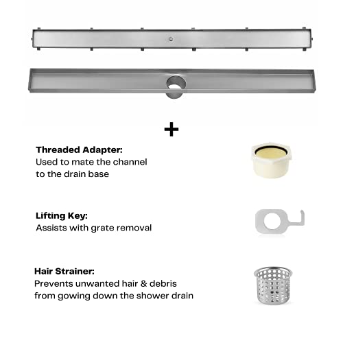 DreamDrain Professional Stainless Steel Linear Shower Drain - High-Quality Modern Tile Floor Grate - Easy Installation Shower Drain Hair Catcher Kit