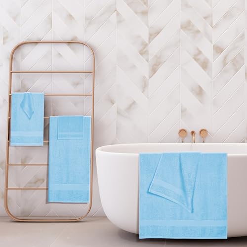BOUTIQUO 6 Pack Cotton Towel Set, Contains 2 Bath Towels 27x54 inch, 2 Hand Towels 16x24 inch & 2 Wash Coths 12x12 inch, Ideal Everyday use, Ultra Soft Compact & Lightweight - Sky Blue - color: Sky Blue, size: 6 Piece Towel Set