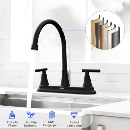 HURRAN 2 Handle Kitchen Sink Faucet, 8 Inch High Arc 360°Swivel Kitchen Sink Faucet, 3 Hole Kitchen Faucet Without Side Sprayer, Centerset RV Kitchen Faucet with Stainless Steel Pipe, Black - color: Black, style: Without Side Sprayer