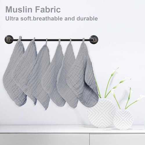 SWEET DOLPHIN 12 Pack Baby Muslin Washcloths - Soft Face Cloths for Newborn, Absorbent Bath Wash Cloths, Wipes, Burp Rag - Toddlers Essentials Stuff, Baby Registry as Shower -10"x10", Grey