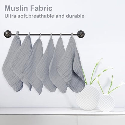 SWEET DOLPHIN 12 Pack Baby Muslin Washcloths - Soft Face Cloths for Newborn, Absorbent Bath Wash Cloths, Wipes, Burp Rag - Toddlers Essentials Stuff, Baby Registry as Shower -10"x10", Grey