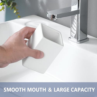 White Ceramic Toothbrush Holder - Square Bathroom Toothbrush Holder, Toothbrush Cup Holder Aesthetic Toothpaste Holder, Modern Family Size Toothbrush Organizer, Bathroom Tumbler Cup - color: White, size: 1pcs