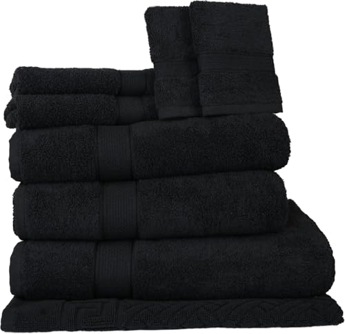 ELITE Emporium Home Collection 8-Piece Cotton Bath Towel Set - Ultra Soft, 550 GSM, Quick-Dry - Bath Sheet, Bath Towels, Hand Towels, Washcloths, Bath Mat - Luxury Bathroom Towel Set (Black) - color: Black