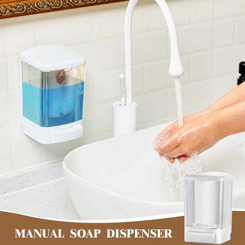 Hushee 4 Pcs Plastic Wall Mounted Soap Dispenser Commercial Manual Soap Containers Wall Dispenser for Kitchen Shower Hotel Liquid Shampoo Gel Chamber(33.8 oz 1000 ml,White) - color: White, size: 33.8 oz 1000 ml