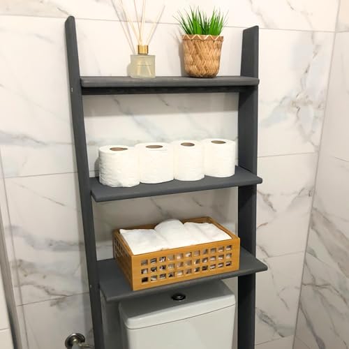 Over The Toilet Bathroom Organizer Shelves, 3-Tier Freestanding Above Toilet Storage Ladder Shelf, Standing Space Saver Behind Toilet Small Bathroom Organizer (Grey) - color: Grey