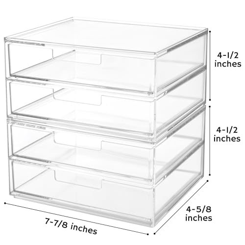 STORi Stackable Desk Drawer Organizer, Clear Pen Pencil Makeup Brush Holder for Desktops and Vanities, 4 Wide Drawers (Made in USA) - style: 7.5"W x 1.5"H Drawers (Set of 4)