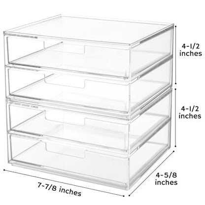 STORi Stackable Desk Drawer Organizer, Clear Pen Pencil Makeup Brush Holder for Desktops and Vanities, 4 Wide Drawers (Made in USA) - style: 7.5"W x 1.5"H Drawers (Set of 4)