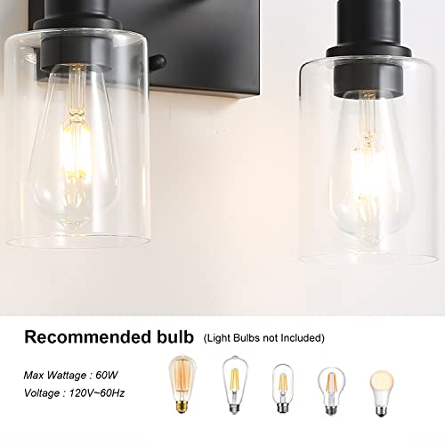 Bathroom Vanity Light Fixtures, 2-Light Matte Black Bathroom Lights, Wall Sconces with Clear Glass Shade for Hallway Farmhouse Bedroom Living Room - color: Black 2-Light