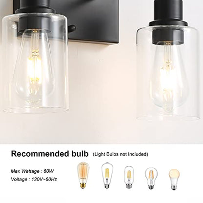 Bathroom Vanity Light Fixtures, 2-Light Matte Black Bathroom Lights, Wall Sconces with Clear Glass Shade for Hallway Farmhouse Bedroom Living Room - color: Black 2-Light