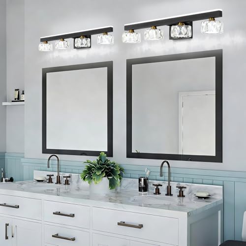 Black Crystal Bathroom Vanity Light Fixtures Over Mirror for Bathroom Lighting (4 Lights)