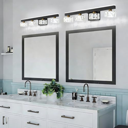 Black Crystal Bathroom Vanity Light Fixtures Over Mirror for Bathroom Lighting (4 Lights)