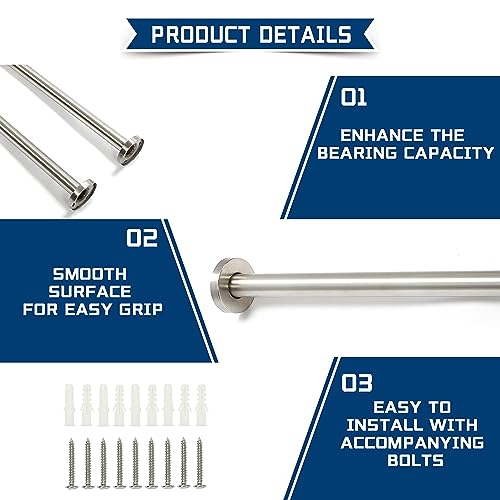 HECASA 24x30 Inch Handicap Grab Bars Rails 304 Stainless Steel Toilet Handrail Bathroom Safety Bar Wall Mount Floor Support Assist Bar for Disabled Elderly Mounted Bath Grips