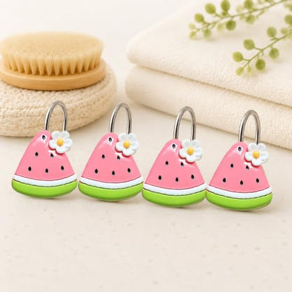 Watermelon Shower Curtain Hooks 12 Pack Resin Cute Bathroom Hooks | Cute watermelon design resin shower curtain hooks, 12 pack, durable, smooth finish, adds fun bathroom decor style - color: Pink