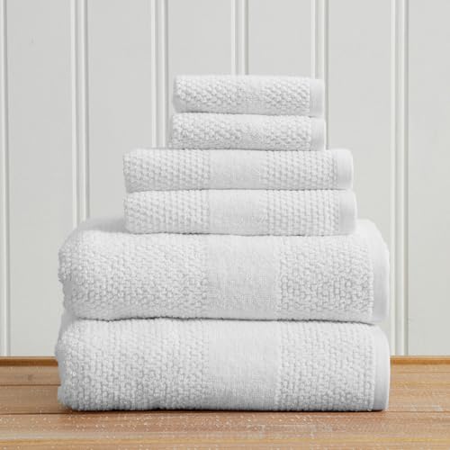Great Bay Home 100% Cotton 6 Piece Towel Set - Absorbent, Quick-Drying, Textured Weave Bath Towels for Bathroom - Zero-Twist Fibers (White) - color: White, size: 6 Piece Set