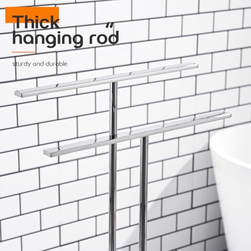 Free Standing Towel Rack for Bathroom 2-Tier Towel Holder Stand with Heavy Marble Base Thicken Steady Design Polished Chrome Stainless Steel AN7005CH - color: Polished Chrome