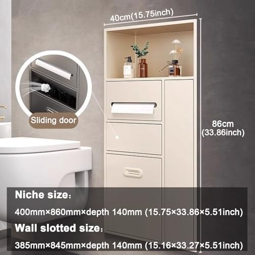 Recessed Bathroom Niche Cabinet, Stainless Steel Wall Mounted Bathroom Storage Organizer with Trash Can, Tissue Holder & Detachable Shelves, Waterproof Shower Niche Bathroom Shelf - color: White