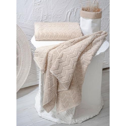 BAGNO MILANO Turkish Cotton Bath Towels, Hand Towels - Soft Plush Jacquard Collection - Highly Absorbent Towel Set (Sand Beige, 2 pcs Bath Towel Set) - color: Sand Beige, size: 2 pcs Bath Towel Set