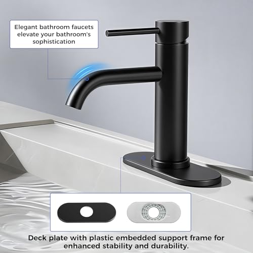 Bathroom Sink 1 Hole Single Handle Lever Faucets Stainless Steel | Pop Up Drain,Deck Plate,Flexible Hoses,1 or 3 Hole,Modern,for Vanity RV Bath Basin Wash Room Restroom Home,Matte Black - color: Matte Black