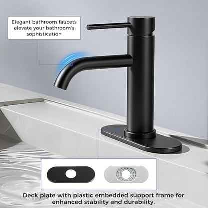 Bathroom Sink 1 Hole Single Handle Lever Faucets Stainless Steel | Pop Up Drain,Deck Plate,Flexible Hoses,1 or 3 Hole,Modern,for Vanity RV Bath Basin Wash Room Restroom Home,Matte Black - color: Matte Black