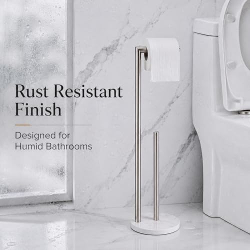 Marble Toilet Paper Holder Stand - Brushed Nickel, Freestanding with Storage, Floor Stand, Silver Toilet Roll Holder, Standing Paper Towel Holder - color: Brushed Nickel