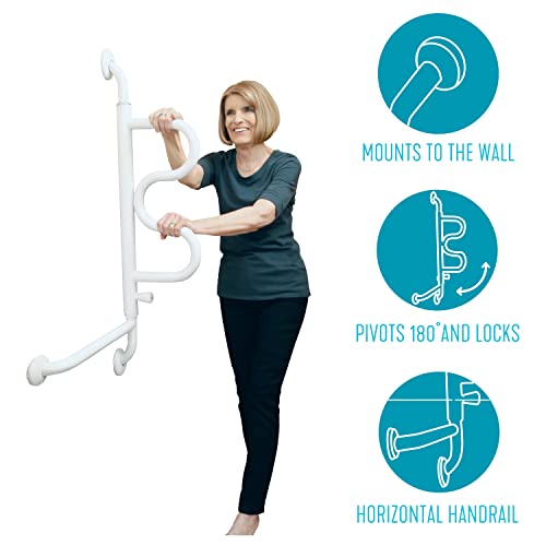 Stander Curve Grab Bar with Handrail, Bathroom Security Assist Railing for Toilet, Shower, and Bathtub Aid, Rotating Safety Handle, Wall Mounted Swing Grab Bars for Adults, Seniors, and Elderly