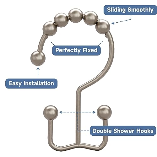 Titanker Shower Curtain Hooks Rings, Rust-Resistant Metal Double Glide Shower Hooks for Bathroom Shower Rods Curtains, Set of 12 Hooks - Matte Nickel - color: Matte Nickel, style: Modern