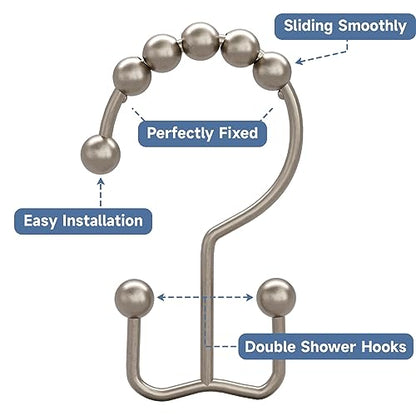 Titanker Shower Curtain Hooks Rings, Rust-Resistant Metal Double Glide Shower Hooks for Bathroom Shower Rods Curtains, Set of 12 Hooks - Matte Nickel - color: Matte Nickel, style: Modern