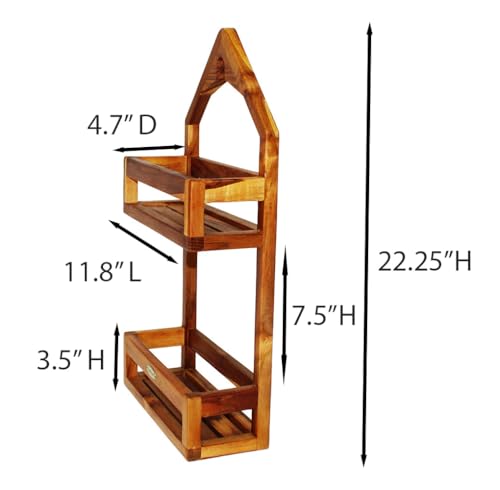 EcoDecors Teak Shower Caddy, Over Shower Head Organizer, Fully Assembled | Space-saving over shower head caddy keeps shampoo, soap, razors, and bath essentials neatly organized