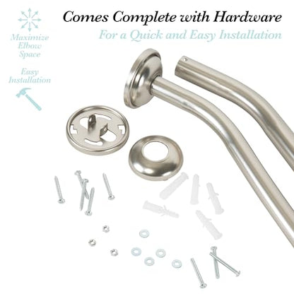 Bath Bliss Curved Shower Rod | Adjustable 42"-72" Inch | Bathroom Shower Curtain and Liner Rod | 33% More Space | Wall Mounted | Easy Installation | Iron | Satin - color: Satin
