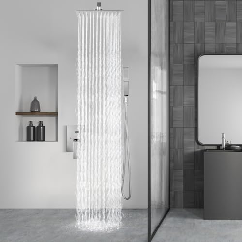 Aolemi Shower Faucet Set with Handheld Polish Chrome 8 Inch Head | Pressure Balance Shower Valve and Trim Kit,SUS304 Rain Head and Handle System,All Metal,Wall Mount,Bathroom,Handheld Spray - color: Chrome, size: 8 Inch Wall Mount Shower Head