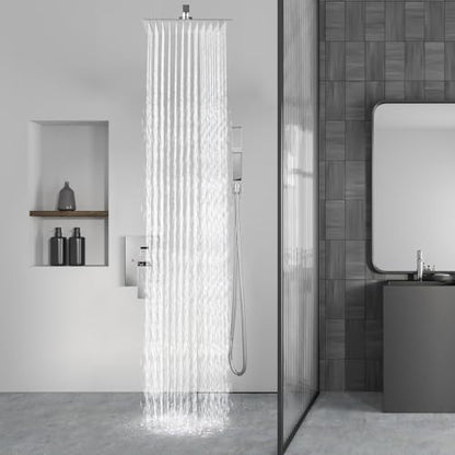 Aolemi Shower Faucet Set with Handheld Polish Chrome 8 Inch Head | Pressure Balance Shower Valve and Trim Kit,SUS304 Rain Head and Handle System,All Metal,Wall Mount,Bathroom,Handheld Spray - color: Chrome, size: 8 Inch Wall Mount Shower Head