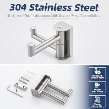 Double Swivel Towel Hook, Brushed Nickel, 304 Stainless Steel | 180° Adjustable Positions, Fold-Flat Storage, Upturned End Stops, Towels, Robes & Bags, Bathroom, Kitchen & Closet Use - color: Brushed Nickel, size: 1 Pack