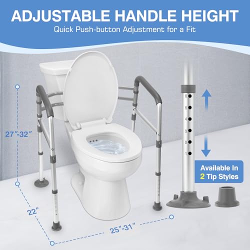 Foldable Toilet Safety Rails & Adjustable Frames for Seniors | Height & width adjustable to fit most toilets. Secure handles & suction cups provide maximum safety for the disabled elderly. - color: Gray