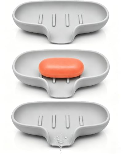 3 Pack Soap Bar Holder, AIMAIAIMAI Self Draining Soap Dish, Quick Drainage, Soap Dishes for Bathroom, Shower, Silicone Soap Tray for Kitchen, BPA-Free, Dishwasher Safe (Gray) - color: Grey