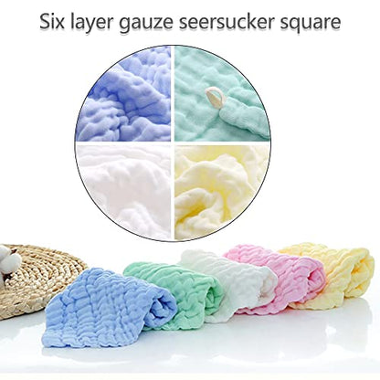 Baby Wash Cloth and Towels 5 Pack - Muslin Washcloths, Super Soft Newborn Bath Face Towels, Cotton Reusable Wipes