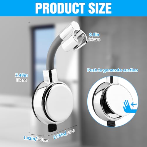 Suction Cup Shower Head Holder Handheld, 720° Adjustable Shower Holder Wall Mount, Rustproof Showerhead Bracket Bathroom Accessories No Drill Easy to Install