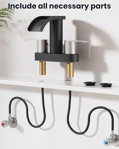 gotonovo 4’’ Centerset Bathroom Sink Faucet Waterfall Black&Brushed Nickel | SUS304 Bathroom Faucet,2.17’’ Wide Spout,24’’ cUPC Water Line,Pop up Drain,2 Handle,Basin,Vanity,RV,Lavatory 2 or 3 Hole Sink - color: Black&Nickel