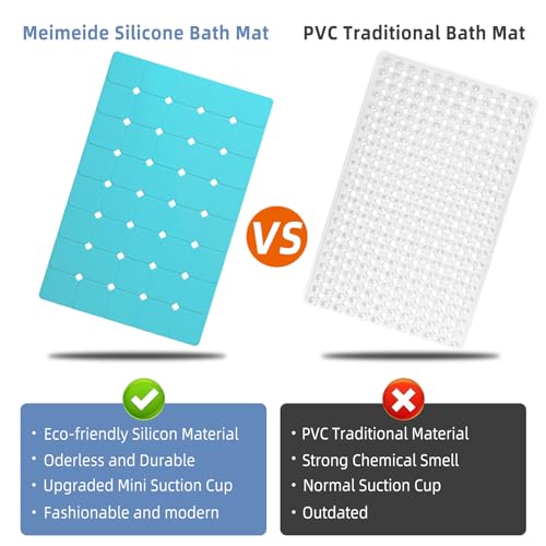 Bathtub Mat Non Slip Silicone Soft Odorless Bath Mat No Suction Cups for Refinished,Textured and Reglazed Tub Shower Mats Non-Slip 18 X 28Inch Blue - color: Blue