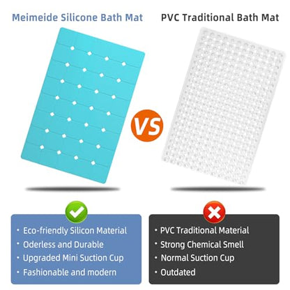 Bathtub Mat Non Slip Silicone Soft Odorless Bath Mat No Suction Cups for Refinished,Textured and Reglazed Tub Shower Mats Non-Slip 18 X 28Inch Blue - color: Blue