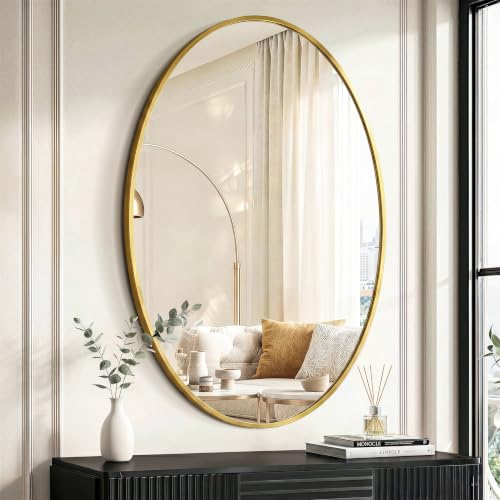 Oval Bathroom Mirror for Wall, 26"x38" Gold Bathroom Vanity Mirror | HD Shatterproof Glass, Metal Framed, Oval Vanity Mirrors for Bathroom, Bedroom, Living Room, Entryway, Horizontal or Vertical - color: Ellipse Gold, size: 38"L x 26"W