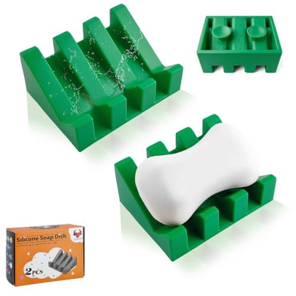Soap Dish Holder for Shower with Suction Cup, Silicone Soap Holder & Saver Self-Draining Bar Soap Dish Keeps Soap Dry for Bathroom, Kitchen, Bathtub (Deep Green,2-Pack) - color: Deep Green,2-pack
