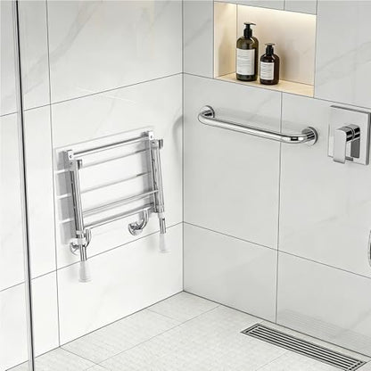 Folding Shower Seat Wall Mounted with Support Legs for Seniors, 350 lbs (White WPC) - color: White Wpc
