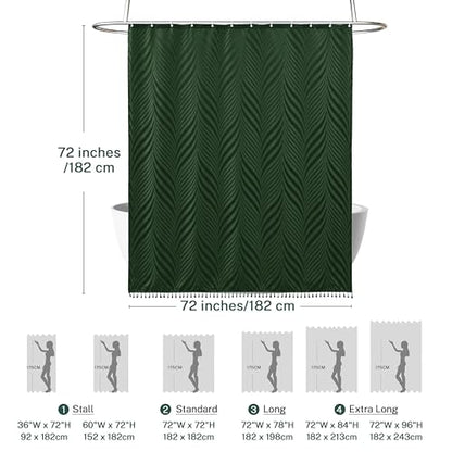 Siiluminisoy Dark Green Boho Shower Curtain Green Shower Curtain for Bathroom Fabric Tufted Chervon Textured Shower Curtains Elegant Cloth Shower Curtains Cute, 72" x72" - color: Dark Green L, size: 72"W x 72"L (Pack of 1)