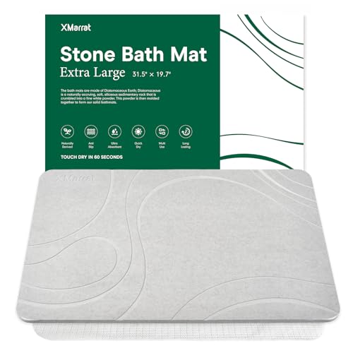 Extra Large Stone Bath Mat, Diatomaceous Earth Mat, 31.5"x19.7" | Super Absorbent, Modern Quick Drying Diatomite Bathmats, Non-Slip Base, Easy Clean for Shower Floor & Bathroom (Light Gray) - color: Light Gray, size: 31.5" x 19.7" (Rectangular)