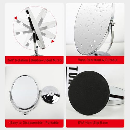 Surdy Vanity Mirror Makeup Mirror with Stand, 1X/3X Magnification Double Sided 360 Degree Swivel Magnifying Mirror, Portable Table Desk Counter top Mirror Bathroom Shaving Mirror