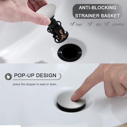 Bathroom Sink Drain, Pop Up Drain Stopper with Overflow, Lavatory Vanity Vessel Sink Drain Assembly, Brushed Nickel - color: Brushed Nickel