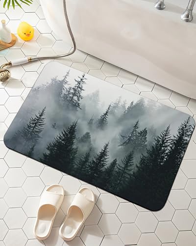 Elightvap Bath Mat Misty Forest Bathroom Rug,Soft and Non Slip Bath Rugs,Quick Drying Machine Washable Floor Mat 17 * 29.5 Inches for Shower Room,Bathtub,Kitchen Bathroom - color: Misty Forest