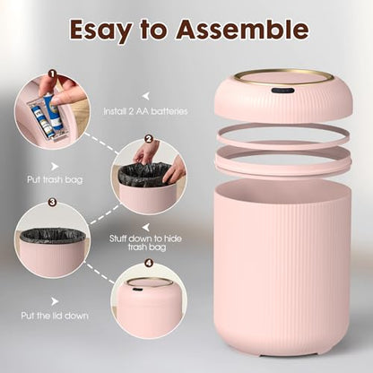 Procade Automatic Motion Sensor Bathroom Trash Can with Lid, 3 Gallon Touchless Trash Bin, Smart Plastic Garbage Can, Mini Pink Wastebasket for Toilet, Office, rv, Bedroom, Living Room - color: Pink