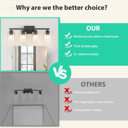 Matte Black Bathroom Vanity Light, 4-Light Modern Vanity Lighting Fixtures Over Mirror with Clear Glass Shade,Square Design,Wall Sconces for Living Room Cabinet Bedroom,E26 Socket - size: 4-Light